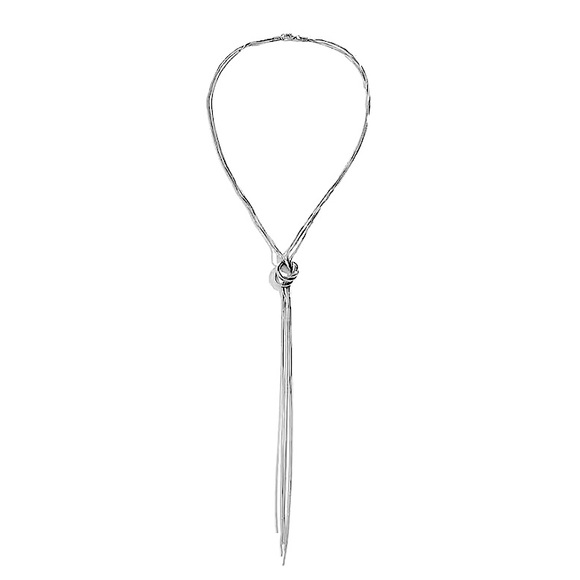 Silver Y Lariat Knot Minimalist Tassel Necklace - Picture 3 of 4